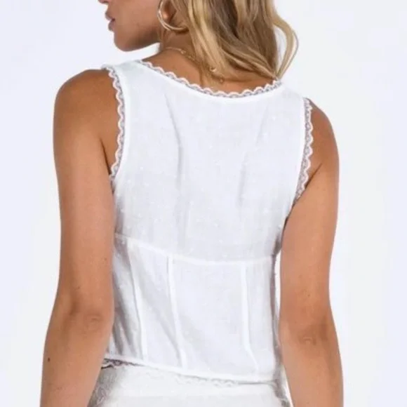 Princess Polly Vaccaro White Swiss Dot Tie Front Cropped Top - Picture 4 of 12